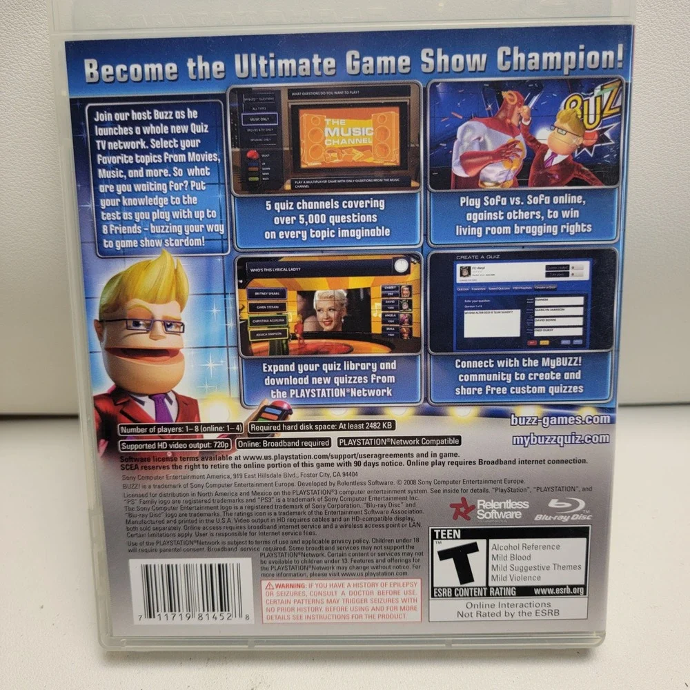 Sony Buzz Quiz TV PS3 Game Bundle with 4 Wireless Buzzers and USB Dongle-Works